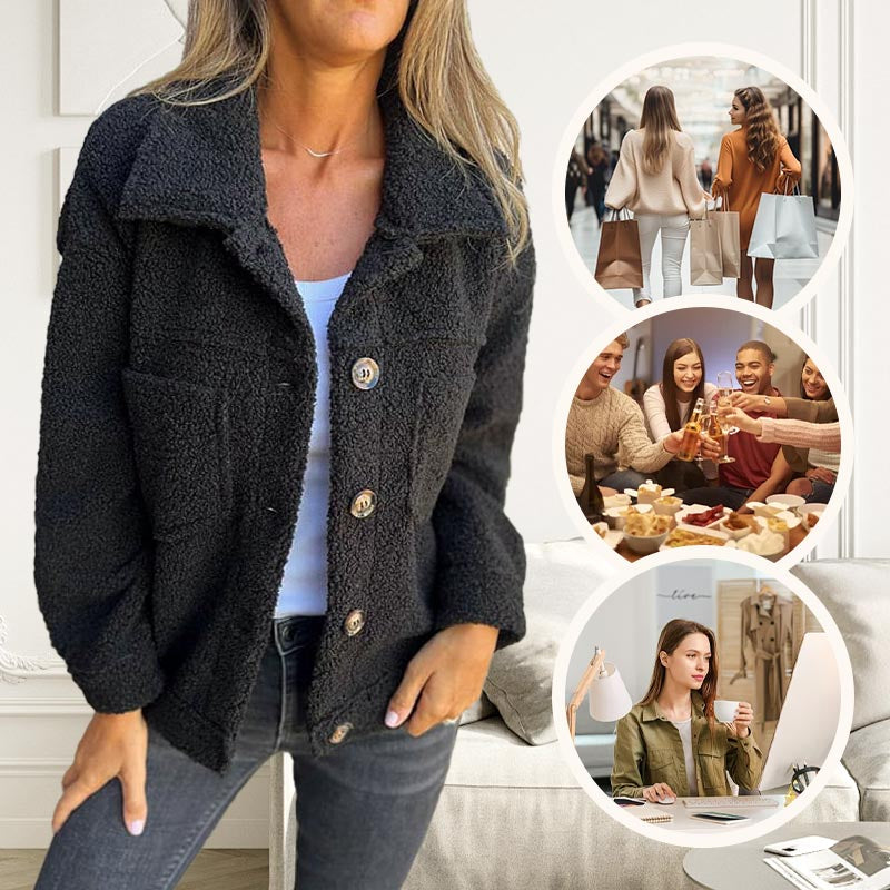 Veste Courte en Laine avec Poches et Col Classique pour Femmes