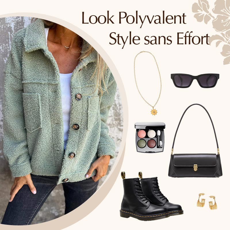 Veste Courte en Laine avec Poches et Col Classique pour Femmes