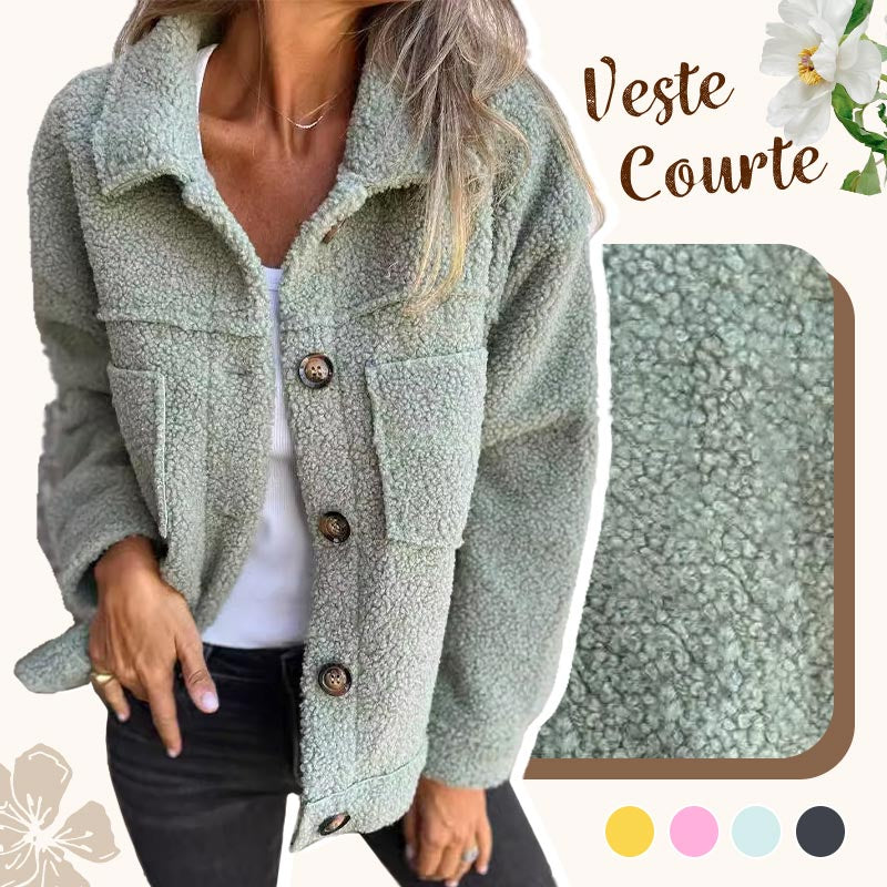 Veste Courte en Laine avec Poches et Col Classique pour Femmes