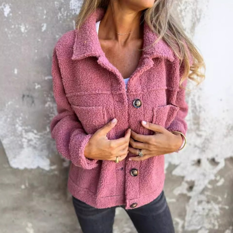 Veste Courte en Laine avec Poches et Col Classique pour Femmes
