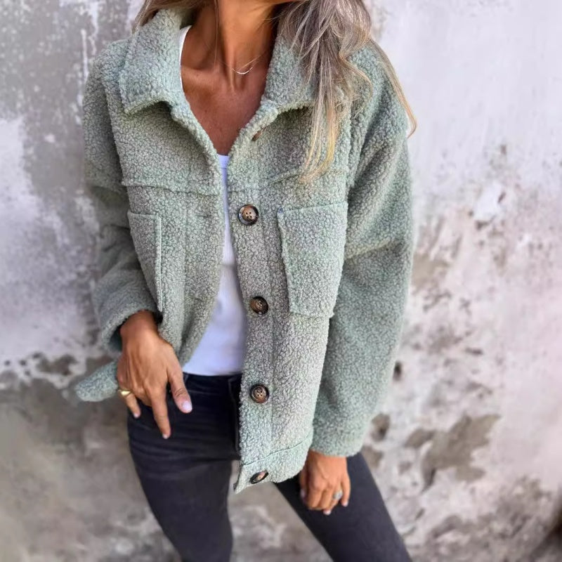 Veste Courte en Laine avec Poches et Col Classique pour Femmes