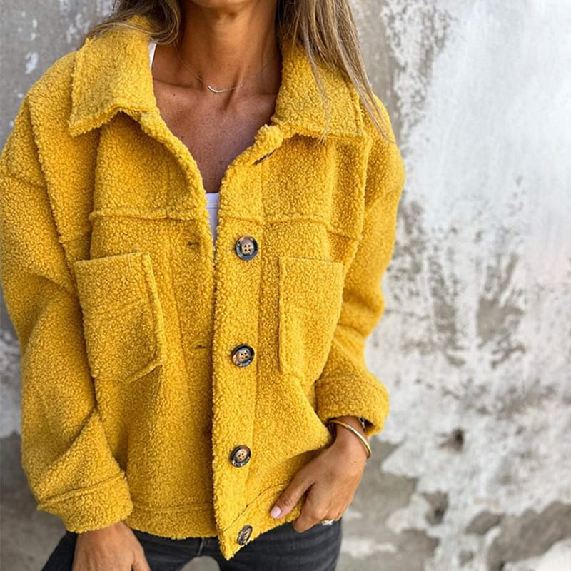 Veste Courte en Laine avec Poches et Col Classique pour Femmes
