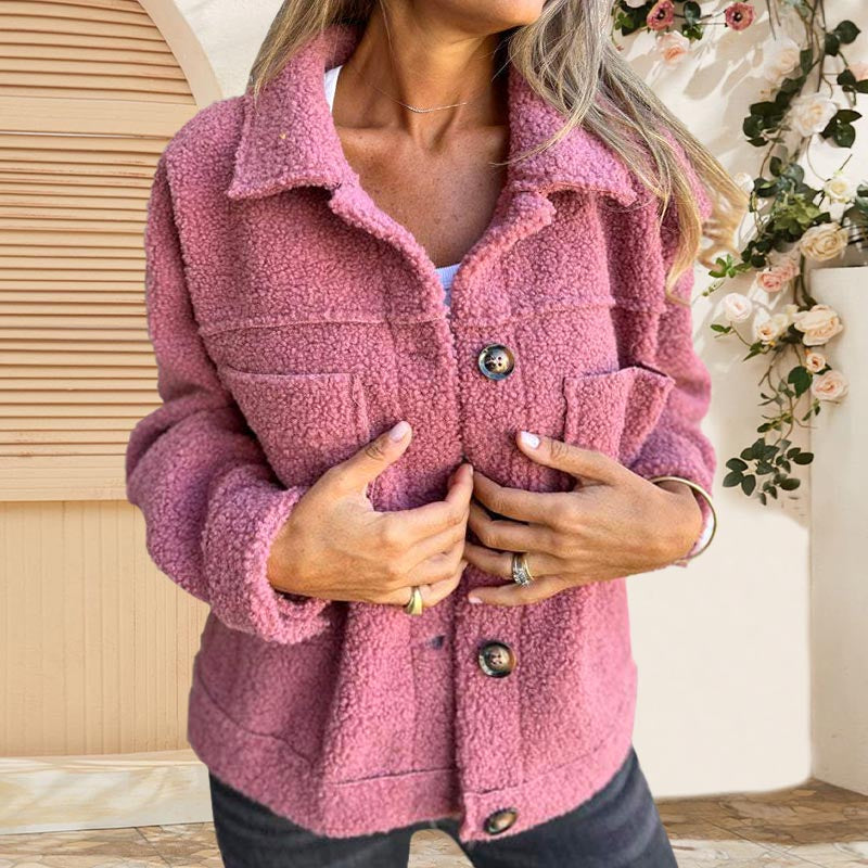 Veste Courte en Laine avec Poches et Col Classique pour Femmes