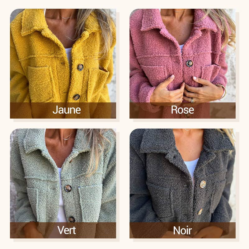 Veste Courte en Laine avec Poches et Col Classique pour Femmes