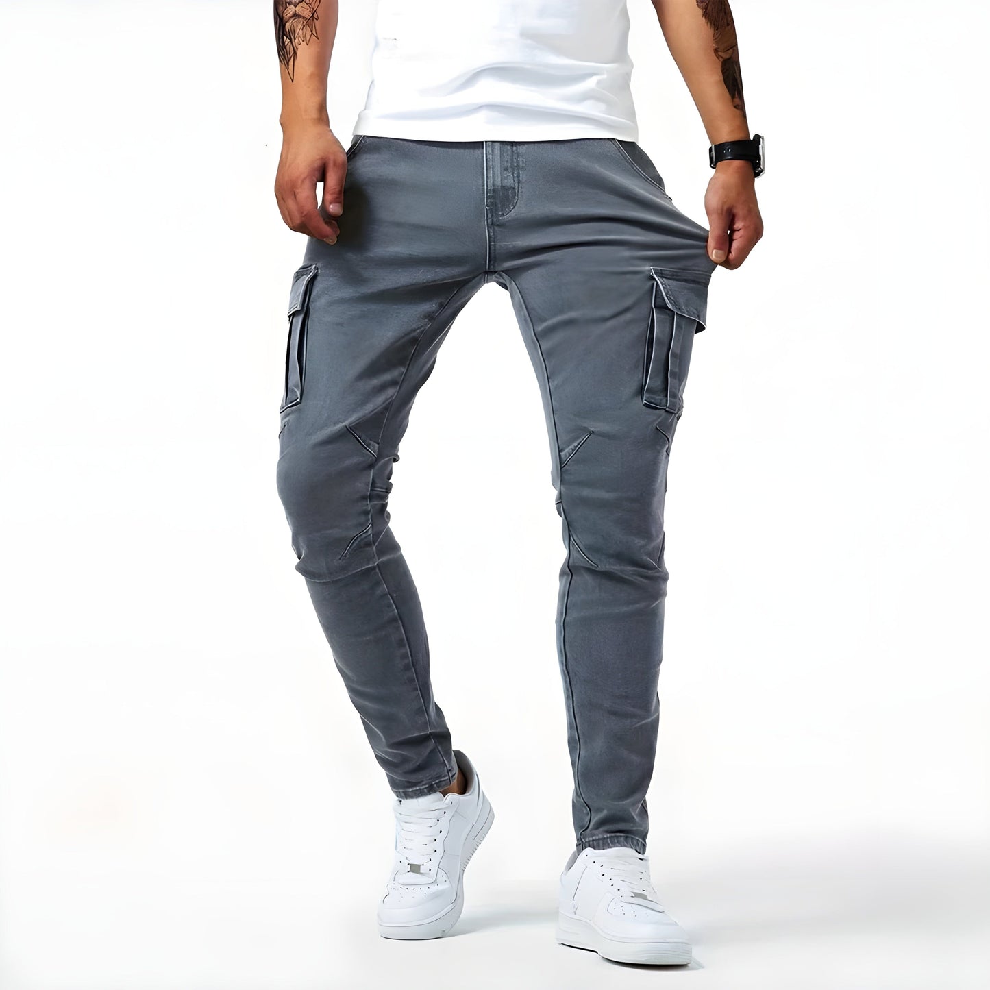 François - Pantalons Cargo en Denim Élastique Stretch Denim Cargo Pants Essentielle