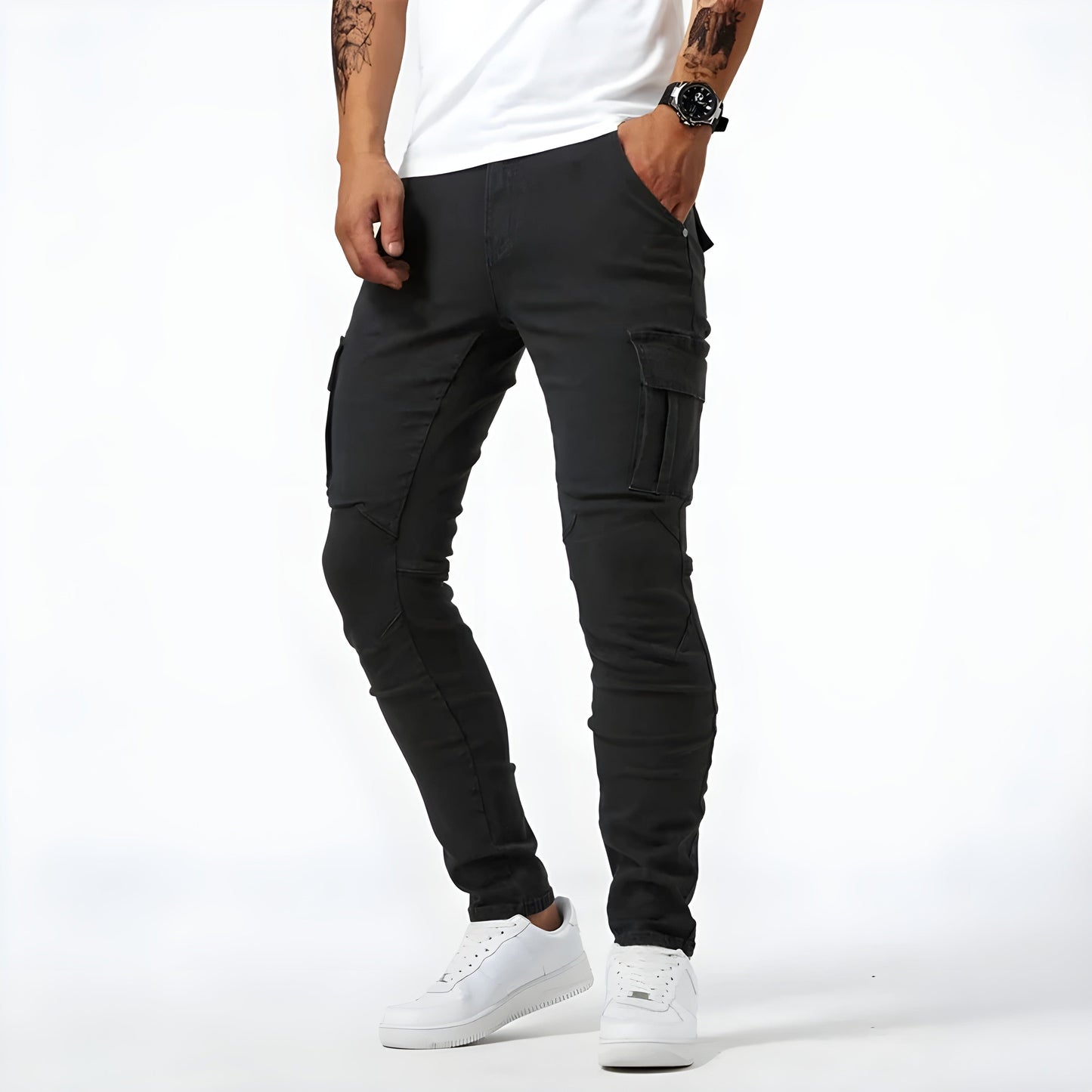 François - Pantalons Cargo en Denim Élastique Stretch Denim Cargo Pants Essentielle Noir S