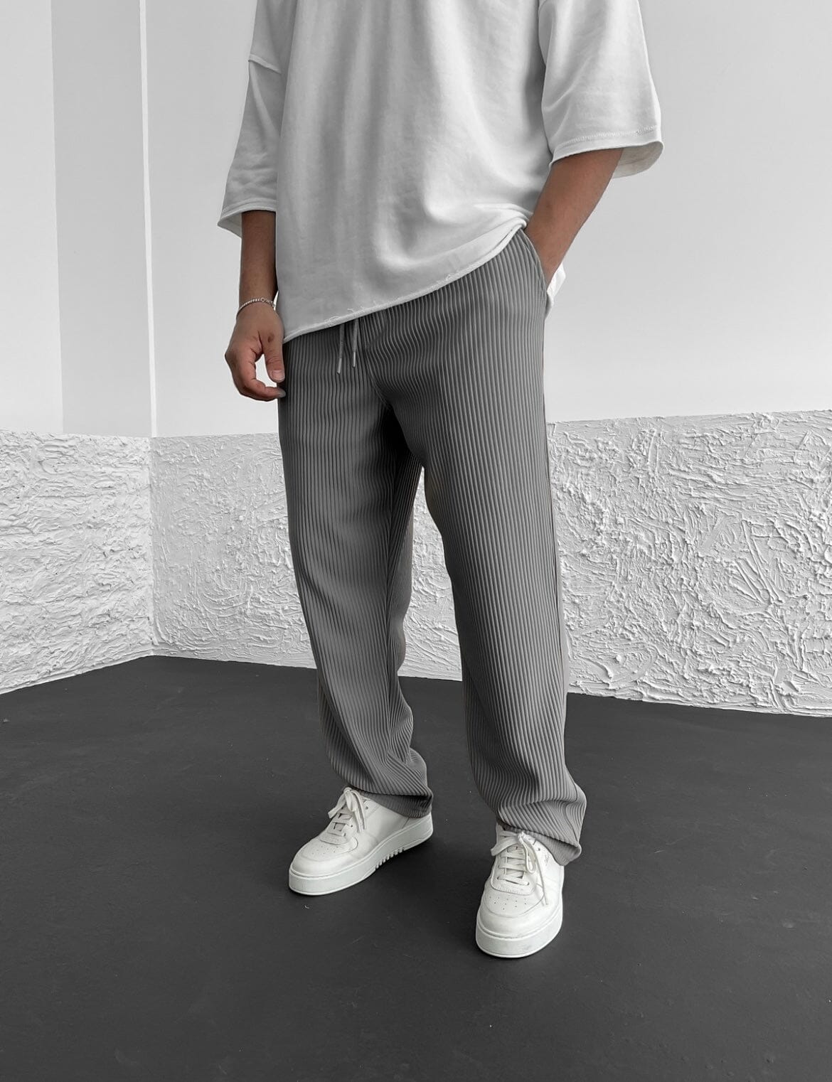 François - Pantalons en Spandex Côtelé Confort Essentielle Gris S