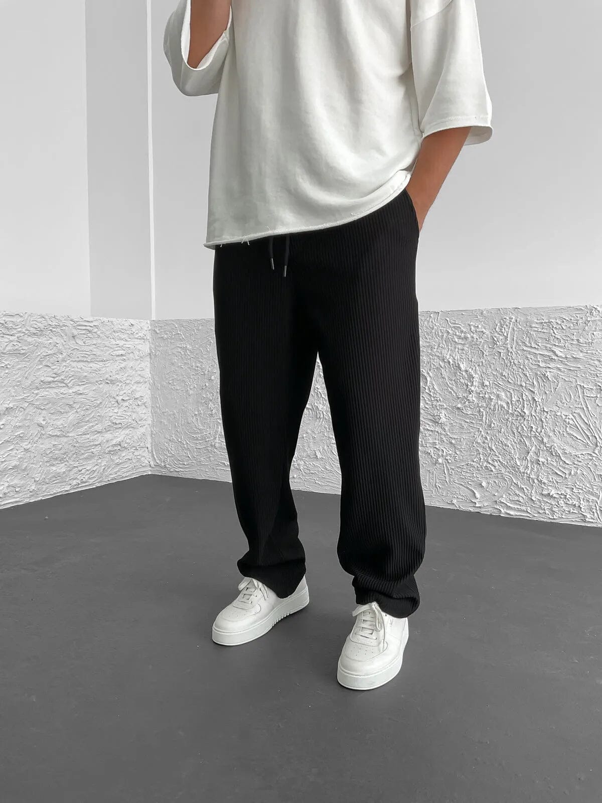 François - Pantalons en Spandex Côtelé Confort Essentielle Noir S
