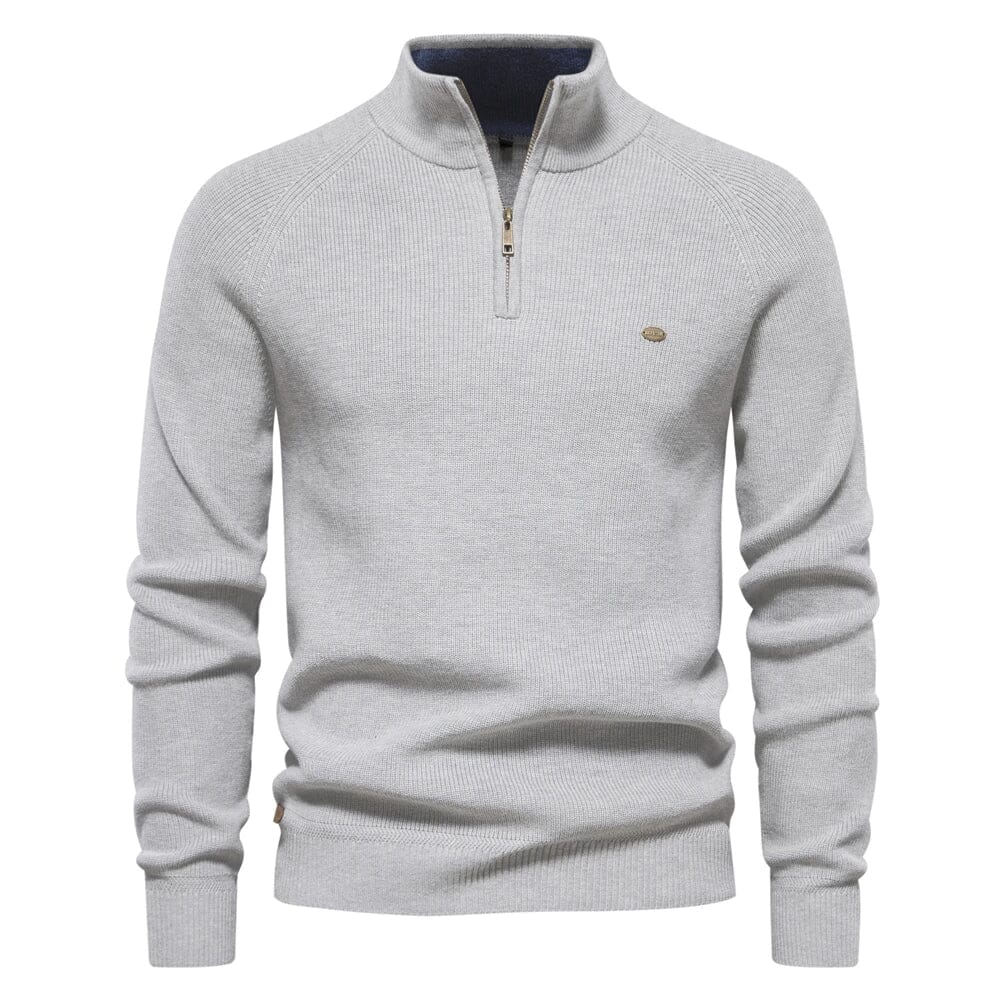 Leander - Pull demi-zip doublé Essentielle Gris clair M