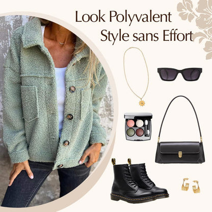 Veste Courte en Laine avec Poches et Col Classique pour Femmes