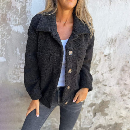Veste Courte en Laine avec Poches et Col Classique pour Femmes