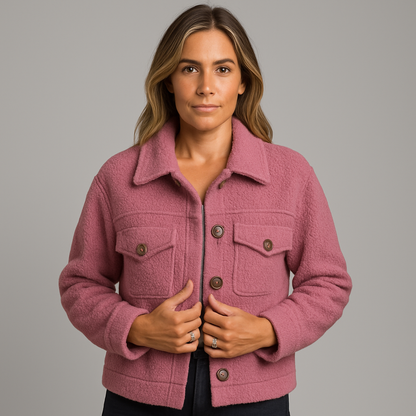 Veste Courte en Laine avec Poches et Col Classique pour Femmes