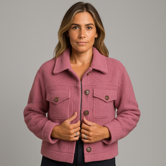 Veste Courte en Laine avec Poches et Col Classique pour Femmes
