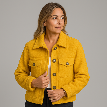 Veste Courte en Laine avec Poches et Col Classique pour Femmes
