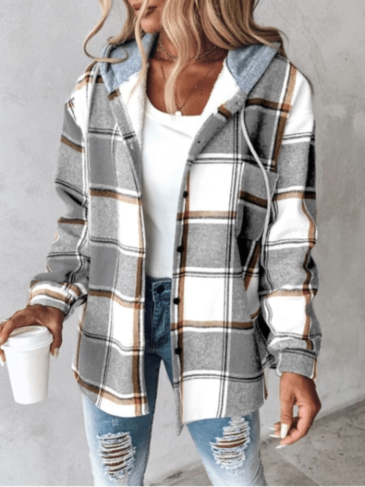Antonia - Veste à carreaux pour femmes Essentielle Gris S 