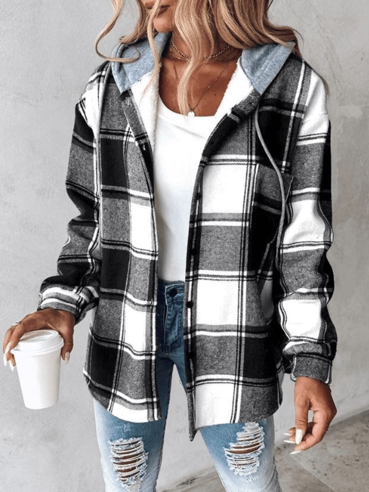 Antonia - Veste à carreaux pour femmes Essentielle Noir S 