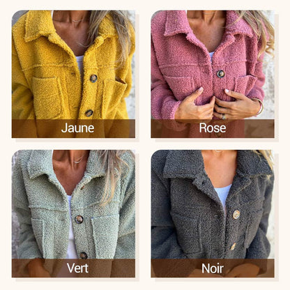 Veste Courte en Laine avec Poches et Col Classique pour Femmes