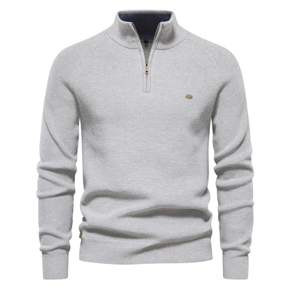 Leander - Pull demi-zip doublé Essentielle Gris clair M 